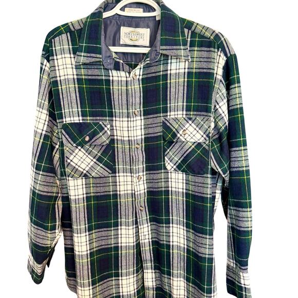 Northwest Territory Mens Large Green and Blue Plaid Flannel Outdoors Gorpcore - Picture 2 of 8